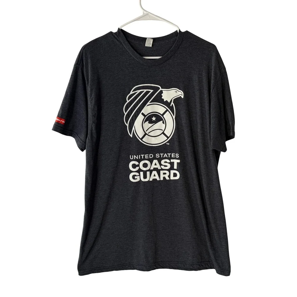 Bayside US Coast Guard Graphic T-Shirt Mens XL Charcoal Grey Tri-Blend Tee